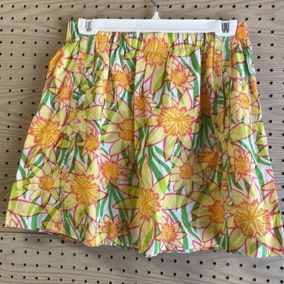 Lilly Pulitzer Dresses & Skirts - Lilly Pulitzer 100% cotton Yellow Floral Print Stretch Waist Skirt